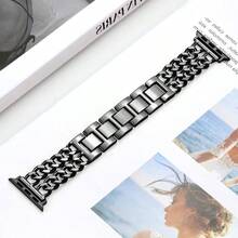 1 条女士黑色牛仔表带，适用于 Apple Watch Ultra2/Ultra/SE/Series 10/9/8/7/6/5/4/3/2/1、38/40/41/42/44/45/49/46mm - 黑色-雙鏈 - 查看 3