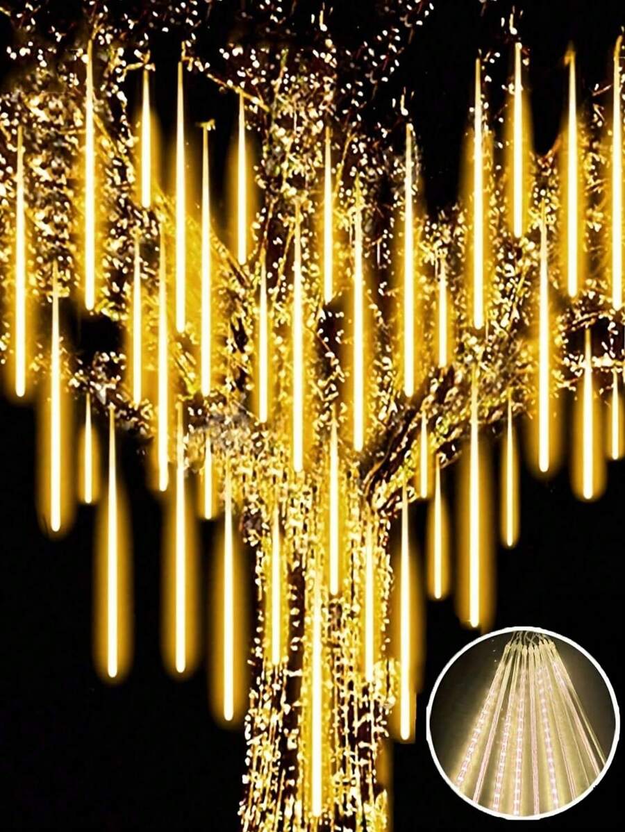 1pc Solar Outdoor Christmas Lights, Solar Rain String Lights, 8 Light