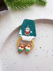 2 件裝兒童聖誕卡通髮帶、高彈性馬尾、節慶髮飾 - 卡其色 - 查看 5