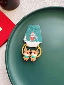 2 件裝兒童聖誕卡通髮帶、高彈性馬尾、節慶髮飾 - 卡其色 - 查看 7