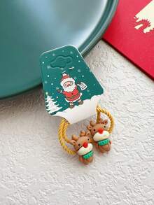 2 件裝兒童聖誕卡通髮帶、高彈性馬尾、節慶髮飾 - 卡其色 - 查看 3