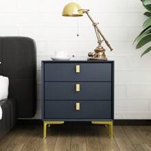 ECACAD 21.3"H Nightstand End Table Three Drawer Black And White