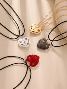 Conjunto de 2 colgantes de pareja Mejores Amigos con imán, collares simples y creativos con colgante con forma de corazón y bloqueo de color. - amor empalme - Ver 5