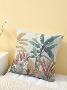 1pc Green Leaf Patterned Cushion Cover, Modern Pillow Case, Single Side Printing, Sofa Use, Home Decorative Pillow Cover, Pillow Core Not Included