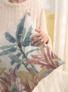 1pc Green Leaf Patterned Cushion Cover, Modern Pillow Case, Single Side Printing, Sofa Use, Home Decorative Pillow Cover, Pillow Core Not Included
