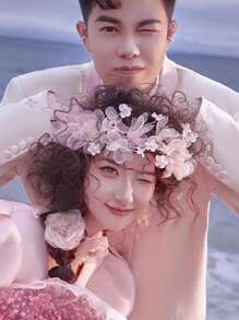 1 Photo Studio, Hair Travel Photography Style, Bridal Hair Accessories, Japanese And Korean Handmade Yarn Hair Accessories, Wedding Headdress, Dance Head Hair Hairpins - Pink - View 2