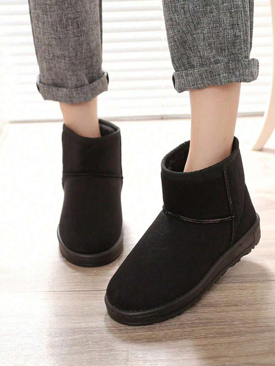 Ấm áp Và Nhung Dày lên Bằng phẳng Ấm áp Giày dép Da lộn Ngắn Bốt Tuyết Đen - màu đen - Xem 1