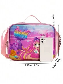兒童pu雷射人魚午餐盒保溫軟袋小冰箱返校午餐袋,配有可愛的水瓶夾,可重複使用的小型學校和野餐用冷卻袋