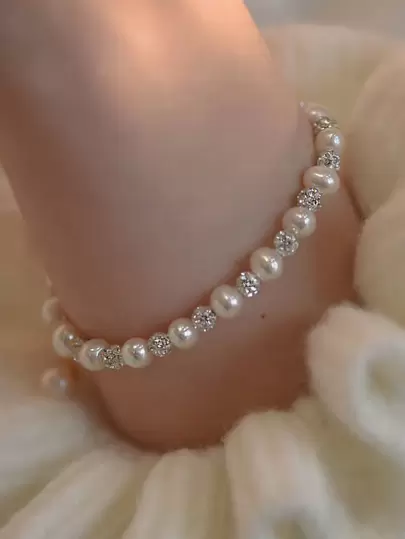 BALMORA 1件优雅奢华的S925纯银珍珠手链，节日派对送给女朋友的礼物