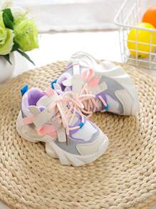 1pair Girls' Mesh Spring New Casual Chunky Shoes Soft Bottom Anti-Slip Outdoor Fashion Sports Shoes