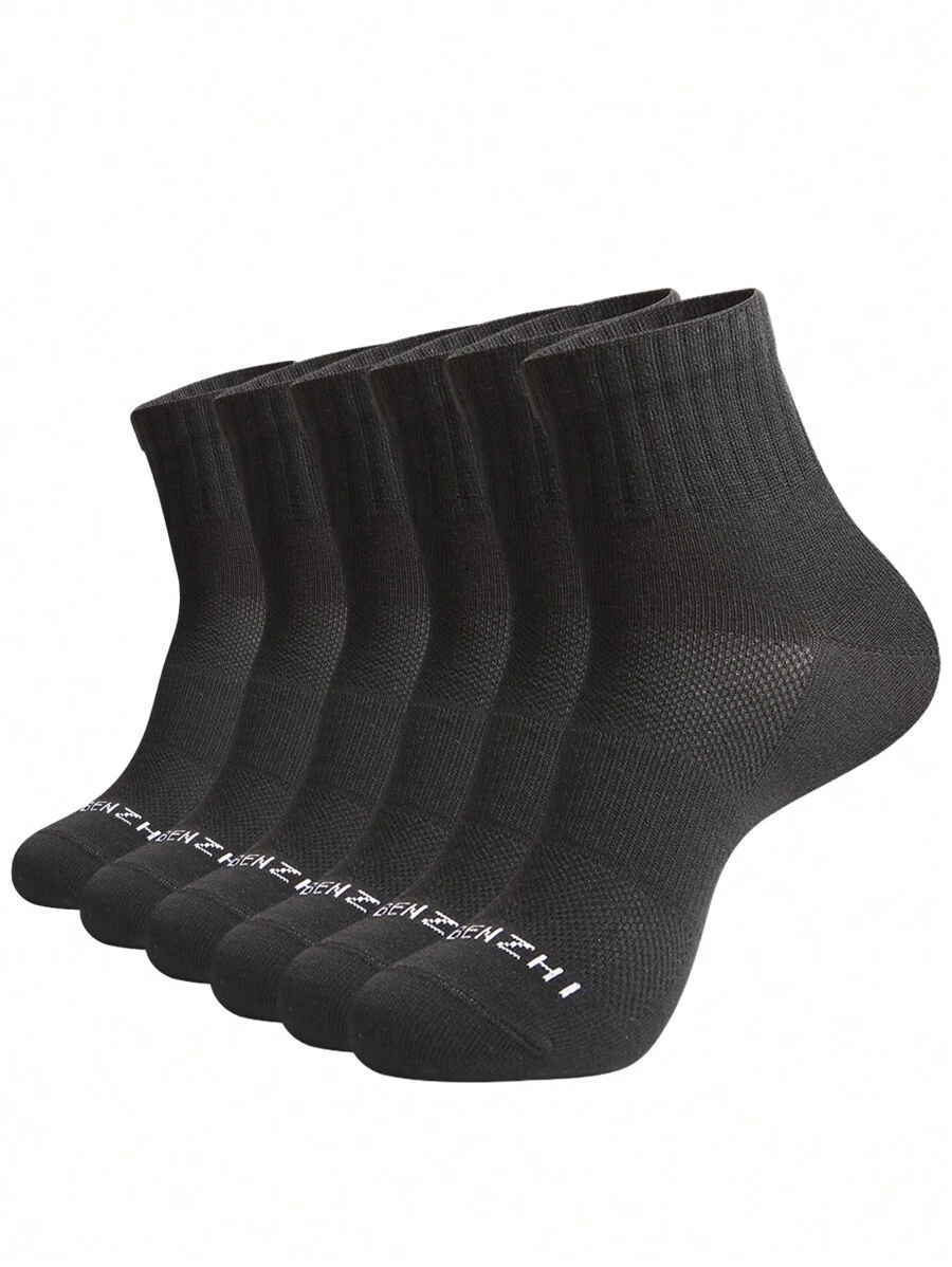 wubenzhi 运动户外 6 双女式吸湿排汗运动四分之一袜适合休闲装、跑步、篮球、高尔夫、骑自行车、网球，黑色，带网眼通风 - 黑色 - 查看 1