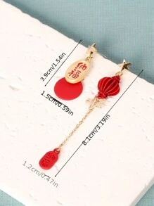 1對中式非對稱紅色燈籠造型耳環,適合過年使用 - 彩色 - 查看 4