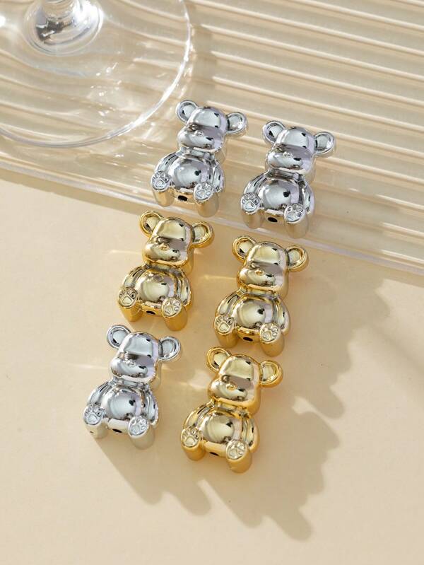 6pcs Acrylic Smooth Bear Shaped Beads For Fashionable 3d Jewelry Making, Universal Phone Chain, Diy Crafts