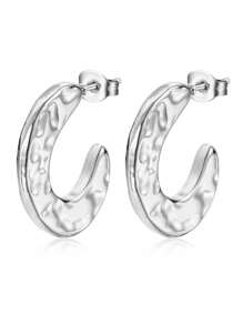 1對女士不鏽鋼時尚極簡耳環,具有油壓紋理,適合日常穿戴 - 銀色 - 查看 16