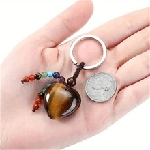 1pc Natural Tiger Eye Green Amethyst Obsidian Comes With 7 Chakra Beads Tassel Heart Shape Natural Stone Pendant Crystal Heart Keychain Keyring For Men Women Dad Jewelry Healing Crystal Keychain Gifts - Multicolor - View 13