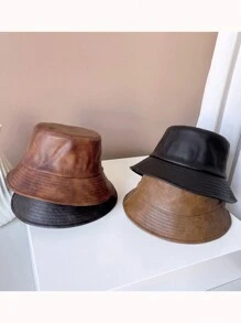 1入組日式遮陽漏斗帽，休閒時尚漏斗帽，全季皮革帽 - 黑色 - 查看 1