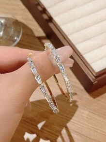 1 對 S925 銀針全鑽石圓形設計女式耳環 - 金色 - 查看 4