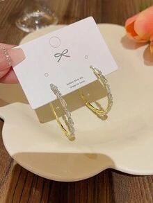 1 對 S925 銀針全鑽石圓形設計女式耳環 - 金色 - 查看 5