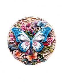 1 件精美 3D 视觉效果蝴蝶形捕光器装饰，15 厘米 * 15 厘米图案，适用于窗户、墙壁装饰、客厅、卧室、办公室、花园家居装饰 - 藍白色 - 查看 2