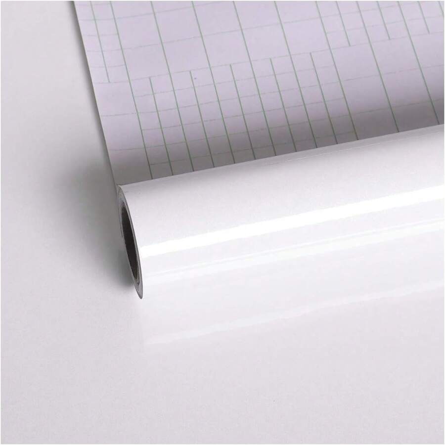 1roll White Wallpaper Vinyl Paper Self-Adhesive Film Furniture Glitter Wall Decoration Paper Is Suitable For Kitchen Closet Wardrobe - White - View 1