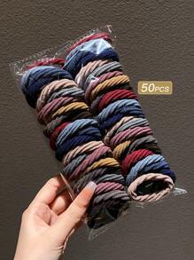 50个女士彩色弹力发圈，简约百搭，休闲百搭，女士头部配饰，女士发饰，马尾辫发圈，发绳，发圈，发圈，健身运动服，健身美容化妆女士配饰