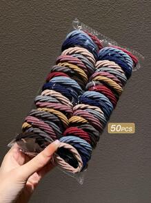 50个女士彩色弹力发圈，简约百搭，休闲百搭，女士头部配饰，女士发饰，马尾辫发圈，发绳，发圈，发圈，健身运动服，健身美容化妆女士配饰