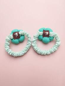 2pcs Children'S Hair Ties, Pearl Fabric 3d Flower Scrunchies For Girls' Ponytail, Non-Slip - Green - View 4