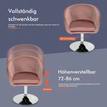 Velvet Swivel Chair, Accent Chair Cosmetic Stool, Computer Chair Height Adjustable With Backrest & Metal Base For Living Room & Office - 粉色 - 查看 2