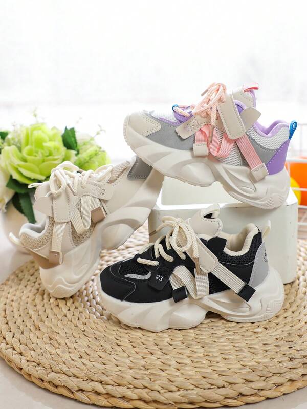 1pair Girls' Mesh Spring New Casual Chunky Shoes Soft Bottom Anti-Slip Outdoor Fashion Sports Shoes