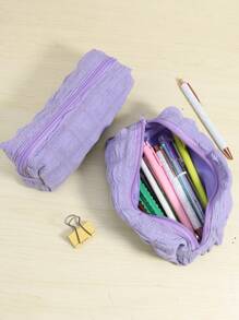 1pc Purple Cream Puff Shaped Pencil Case, Aesthetic Stationery Storage Organizer With Large Capacity For Students And Office Workers - Purple - View 10