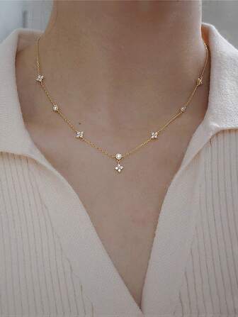 BALMORA 1pc Vintage Exquisite S925 Sterling Silver Charming Flower Zirconia Necklace For Women For Holiday Daily Wear Gift