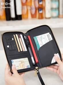 CHARM INFINITE Rfid Blocking Creative Airplane Passport Holder, Fashion Wallet For Airline Ticket, Credit Card & Multifunctional Zipper Passport Case With Wrist Strap Travel Stuff Travel Organiser Travel Items Travel Wallet Passport Holder Passport Wallet Beach Vacation Bag Summer Christmas Vacation - Black - View 5