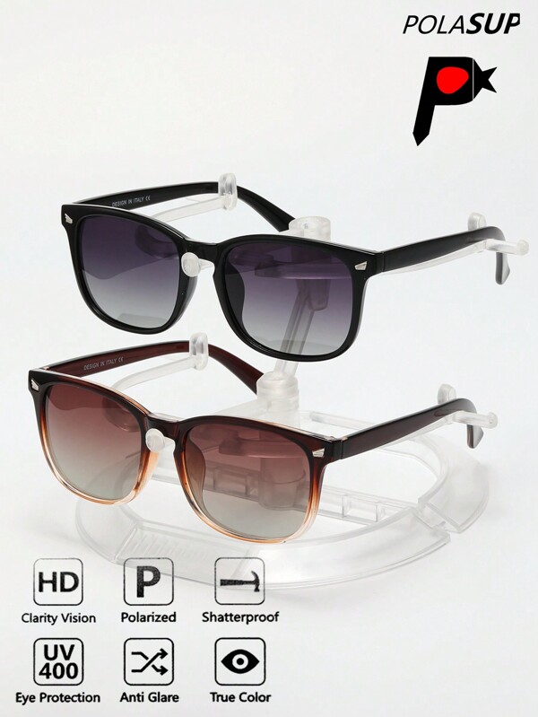 2pcs/Pack Gradient Polarized Classic Fashion Glasses (With Lanyard & Cleaning Cloth), Unisex, Suitable For All Seasons - Steampunk, Retro, Luxury, Large Frame, Colorful Square; Oval Metal Travel Style Fashion Glasses For Driving, Fishing, Camping, Cycling, Hiking, Running Beach Accessories Glasses Shades For Summer Beach Vacation,Outdoor,Travel