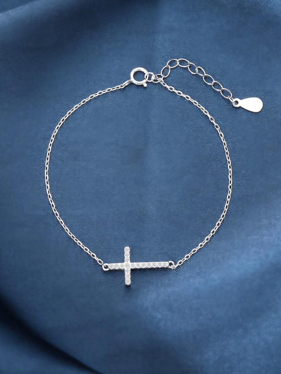 1 Miếng Cá nhân hóa Dát Vượt qua Hình dạng 925 sterling bạc Vòng tay Đối với phụ nữ , Mặc hàng ngày Phụ kiện Và Qủa tặng - Bạc - Xem 1