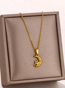 1 件銅氧化鋯星月設計女式項鍊,非常適合日常佩戴和派對服裝 - 星星 - 查看 6