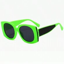 1pc Women's Simple Square & Circle Lens Color Block Fashion Glasses, Suitable For Indoor & Outdoor Shooting, Decoration - Green - View 2