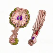 Rose Gold Peacock Handle Mirror, Handheld Makeup Mirror, Christmas Gift, New Year Gift, Valentine'S Day Gift - Pink - View 4