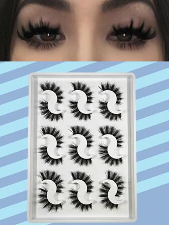 9pairs Full Eye False Eyelashes, Dramatic Voluminous Fake Lashes With Eyeliner, Lengthening, Suitable For Women Of All Ages