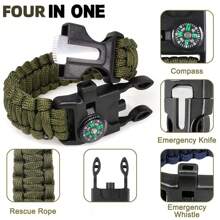 1pc Outdoor 4 In 1 Escape & Climbing Parachute Cord Bracelet With Whistle, Survival Compass, And Instructions. (No Flint Included) Camping Stuff - Multicolor - View 5