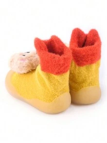 1 Pair Soft Bottom Antiskid Winter Warm Unisex Baby Floor Shoes, Cute Teddy Bear Design, Fashionable Indoor Infant Toddler Sneakers For Learning To Walk - Yellow - View 5