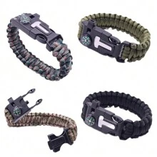 1pc Outdoor 4 In 1 Escape & Climbing Parachute Cord Bracelet With Whistle, Survival Compass, And Instructions. (No Flint Included) Camping Stuff - Multicolor - View 6