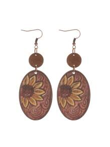 1pair Western Style Wooden Sunflower & Cactus Dangle Earrings For Women - Multicolor - View 8