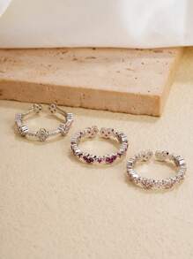 1個新歐美風格優雅的心形鑲微鑲幾何開放式戒指帶