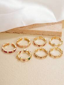 1個新歐美風格優雅的心形鑲微鑲幾何開放式戒指帶