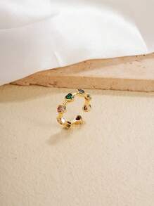 1個新歐美風格優雅的心形鑲微鑲幾何開放式戒指帶