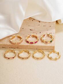 1個新歐美風格優雅的心形鑲微鑲幾何開放式戒指帶