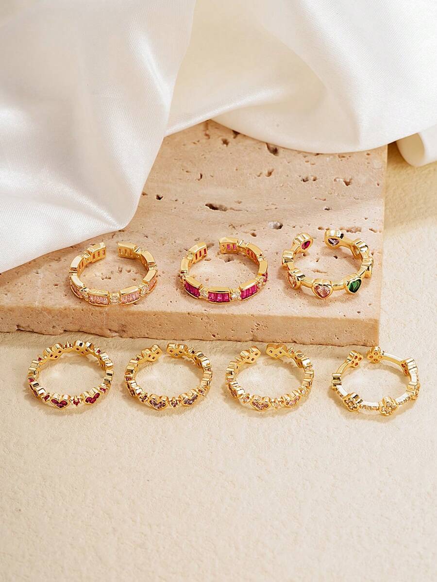 1個新歐美風格優雅的心形鑲微鑲幾何開放式戒指帶