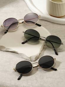 1pc Multi-Color Unisex Small Round Frame Sunglasses, Metal Frame, Uv Protection, Gradient Lenses, Suitable For Daily Wear - Dusty Purple - View 1