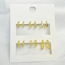 1套/6對時尚的鋅合金鍍金金屬紋理大c設計圓環耳環,極簡風格,適合女性日常穿著 - 金色 - 查看 4