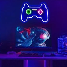 1 Pc, Game Console With Back Panel Neon Light, Decorative Neon Light, Player Wall Decoration, Suitable For Home Bedroom Decoration, Game Console Room Decoration, Scene Layout, USB Version - Yellow - View 1